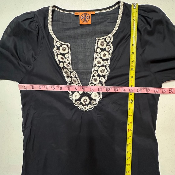 Tory Burch Embroidered Tunic Dress & Slip Black Beaded Detail Boho‎ Chic Sz 6 - Picture 8 of 9